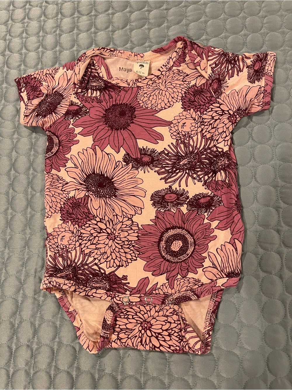 kate quinn Merlot Sunflower Floral Baby Onesie Bodysuit 6-12 Month Bamboo Viscos